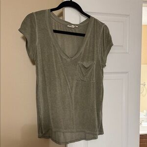Casual Olive V-Neck Tee with Pocket